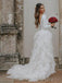 Vestidos de novia de organza con volantes de manga larga en línea, vestidos de novia de encaje baratos, WD482