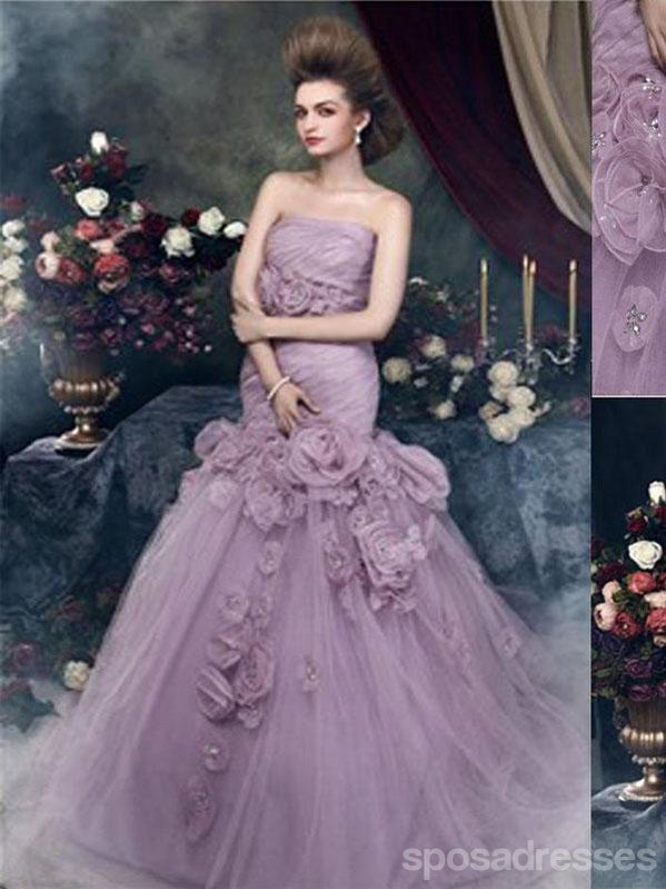 Precioso vestido de Sirena de la Luz Púrpura de Tul Apliques Vestidos de Novia, WD0176