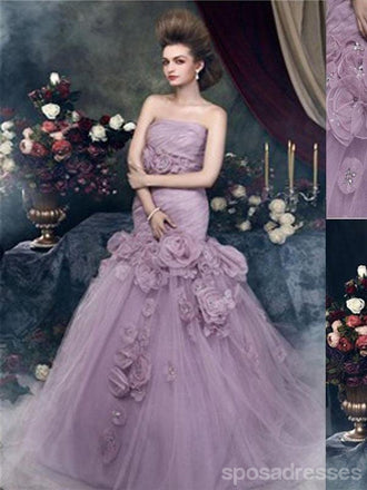Precioso vestido de Sirena de la Luz Púrpura de Tul Apliques Vestidos de Novia, WD0176