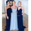 Gasa dama de honor larga azul adorna vestidos de damas de honor en línea, baratos, WG701