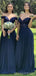 Navy Blue Mermaid Off Shoulder Cheap Long Bridesmaid Dresses Online,WG1252
