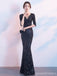 Sexy Navy Blue Mermaid V-neck Half Sleeveless Long Prom Dresses Online,12643