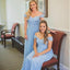 Vestidos de dama de honor largos baratos de gasa azul fuera del hombro en línea, WG284