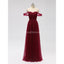 Fuera del hombro longitud del piso rojo oscuro Tul barato vestidos de dama de honor en línea, WG589