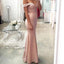 Fuera del hombro Blush Pink Mermaid Evening Prom Dresses, Vestidos largos de fiesta de encaje, 17061