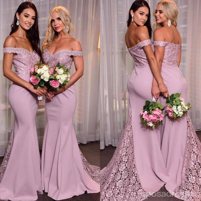 Mermaid Off The Shoulder Strapless Lace Long Bridesmaid Dresses Online, WG908