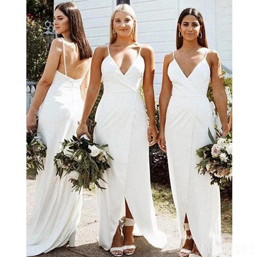 Off White Spaghetti Straps Long Bridesmaid Dresses Online, Cheap Bridesmaids Dresses, WG728