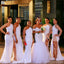 Sexy White Mermaid One Shoulder Cheap Long Bridesmaid Dresses,WG1604