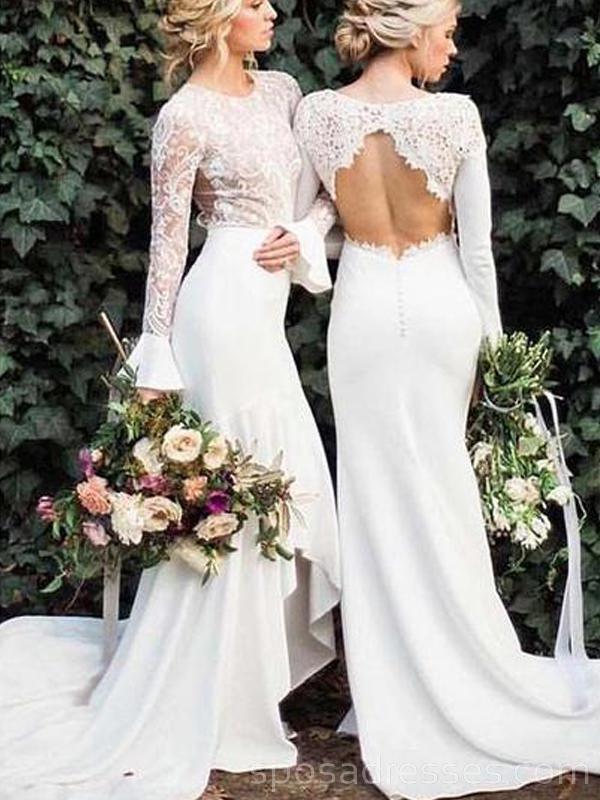 Dos ouvert Manches Longues de Sirène à Bas prix des Robes de Mariée en Ligne, pas Cher Robes de Mariée, WD545