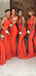 Sexy Long Mermaid Orange One Shoulder Bridesmaid Dresses Gown Online,WG1092