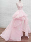 Halter Lace High Low Pink Organza Vestidos de fiesta largos de noche, Vestidos de encargo baratos Sweet 16, 18461