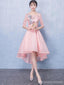 Long Sleeves Pink Lace High Low Cheap Homecoming Dresses Online, CM695