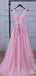 Vestidos de fiesta de noche de encaje rosa con escote en V, vestidos de fiesta populares de encaje, 17190