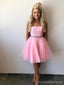 Strapless Beaded Tulle Pink Short Homecoming Dresses 2018, CM507