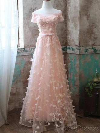 A-line Off The Shoulder Applique Prom Dresses, Sweet 16 Prom Dresses, 12464