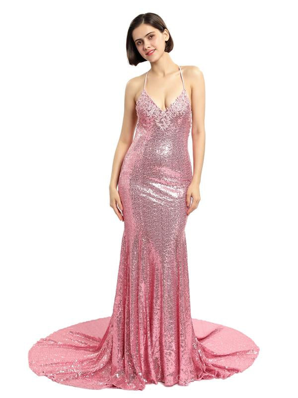 Vestidos de fiesta brillantes de sirena larga con lentejuelas sexy, vestidos de fiesta baratos por la noche, PD0131