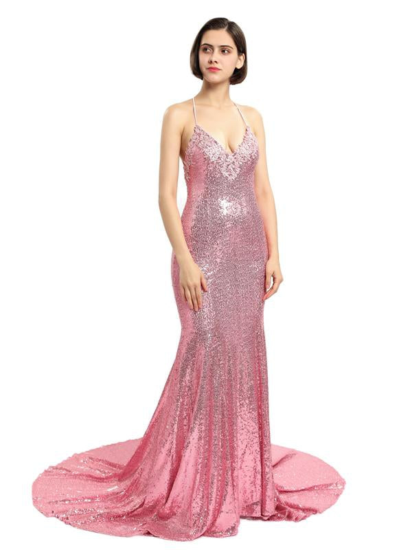 Vestidos de fiesta brillantes de sirena larga con lentejuelas sexy, vestidos de fiesta baratos por la noche, PD0131