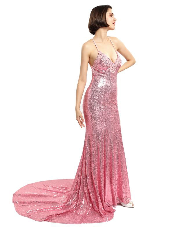 Vestidos de fiesta brillantes de sirena larga con lentejuelas sexy, vestidos de fiesta baratos por la noche, PD0131