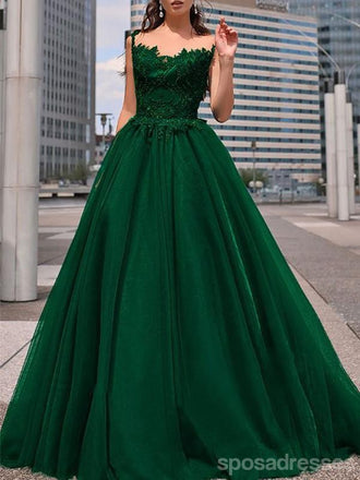 Green A-line Spaghetti Straps Long Prom Dresses Online,Dance Dresses,12613