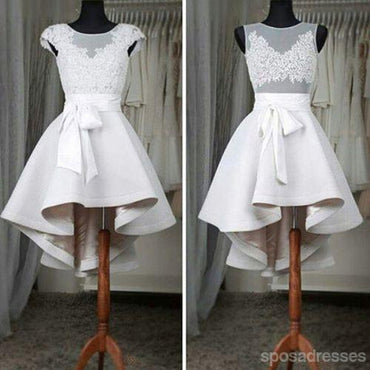 Sexy See through Cap Sleeves Lace High Low homecoming prom dresses,  CM0001