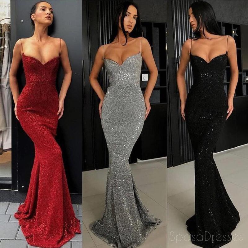 Sexy Mermaid Lace Sequin Long Evening Prom Dresses, Cheap Custom Party Prom Dresses, 18576