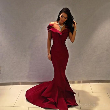 Off Shoulder Simple Maroon Long Evening Prom Dresses, Cheap Sweet 16 Dresses, 18304