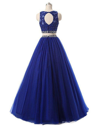 Red Two Pieces Rhinestone Tulle A-line Long Evening Prom Dresses, 17668