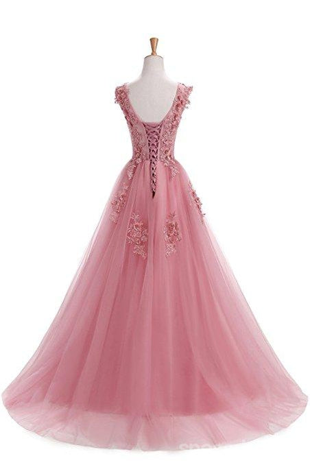 Cordón rosado formal de 2018 de encargo alinea vestidos de la fiesta de promoción de la tarde largos, 17669
