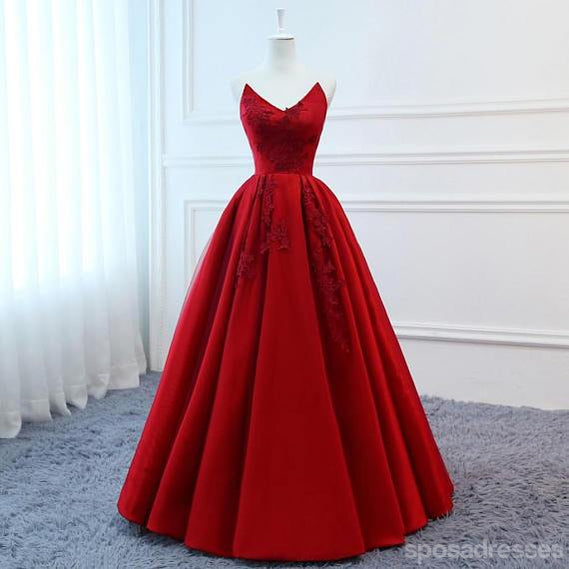 2018 Rojo de Cuello en V Una línea Personalizada de Noche Largos vestidos de fiesta, Vestidos 17717