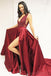 Sexy Side Slit Deep V Neck Red A-line vestidos de noche largos de baile, baratos dulces 16 vestidos, 18326