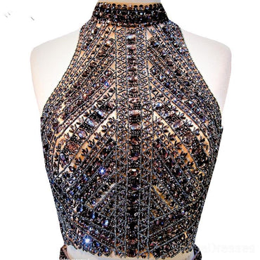 Sexy Backless Open Back Grey Beaded Long Evening Prom Dresses, Cheap Custom Sweet 16 Dresses, 18508