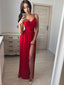 Vestidos de fiesta largos de noche con abertura lateral roja sexy simple y personalizada, 17690