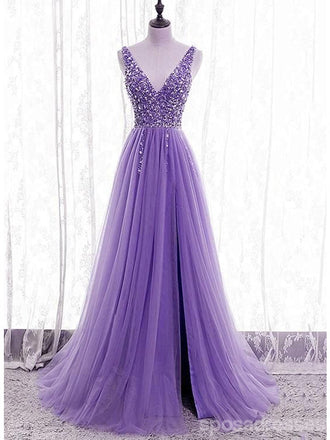 Sexy Purple A-line Straps V-neck Maxi Long Prom Dresses,Evening Dresses,13140