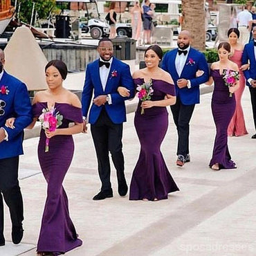 Sexy Purple Mermaid Off Shoulder Cheap Long Bridesmaid Dresses,WG1389