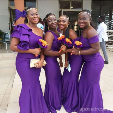 Purple Mermaid One Shoulder Cheap Long Bridesmaid Dresses,WG1461