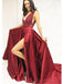 Sexy Side Slit Deep V Neck Red A-line vestidos de noche largos de baile, baratos dulces 16 vestidos, 18326