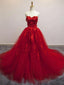 Bright Red Ball Gown Lace Cheap Long Evening Prom Dresses, Cheap Custom Sweet 16 Dresses, 18520