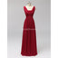 Vestidos de dama de honor baratos y largos sin tirantes rojos de dos correas en línea, WG560