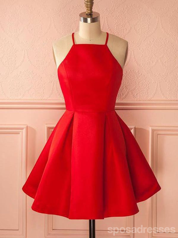 Cabestro vestidos de regreso cortos rojo vivo bajo 100, CM386