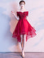 Rojo vivo de hombro regreso barato alto bajo adorna vestidos de la fiesta de promoción cortos en línea, baratos, CM783