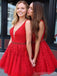 V cuello brillante rojo corto barato vestidos de bienvenida en línea, CM826