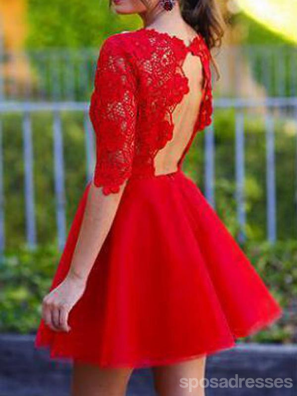 La manga Larga Atractiva roja abre atrás vestidos de la fiesta de promoción de regreso del cordón, 16 Vestidos Dulces, CM0002