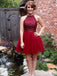 Halter Burgundy Beaded Cheap Short Homecoming Dresses Online, CM603