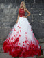Falda blanca de encaje rojo de dos piezas sexy Una línea de vestidos de fiesta largos de noche personalizados, 17411