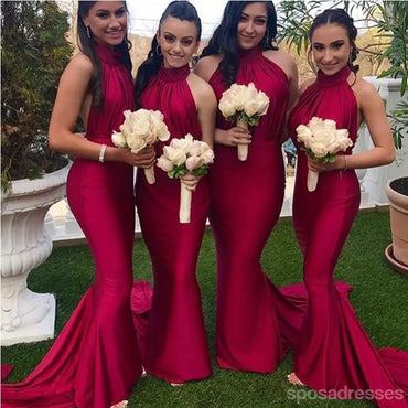 Red Mermaid Halter Backless Cheap Long Bridesmaid Dresses Online,WG1188