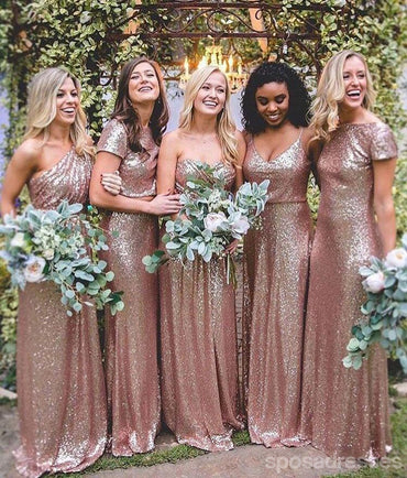 Sparkly Mismatched Sequin Long Bridesmaid Dresses, Bridesmaid Dresses BD102