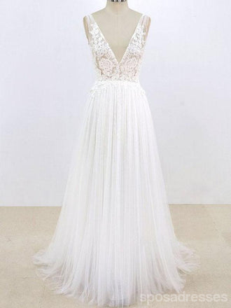 Simple Sexy Deep Low V Neck Small A-line Cheap Dresses For Wedding, WD398