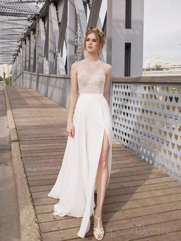 Schöne Weiße Seite Split Prom Kleid, Hinten Offen Charmante Brautjungfer Kleider, WD0190
