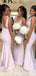 Mismatched Mermaid Light Pink V-neck Floral Long bridesmaid dressing gowns, WG954