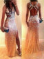 Sexy Dos nu Rinestone Perlée Côté de la Fente de Sirène Longue Soirée Robes de Bal , PD0117
